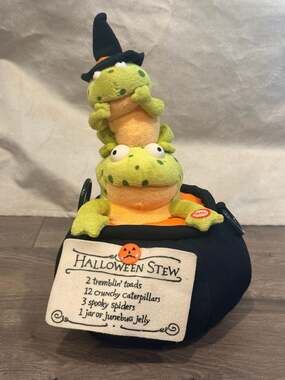 Hallmark 2008 Tremblin' Toads Halloween Stew Animated Singing Plush Cauldron